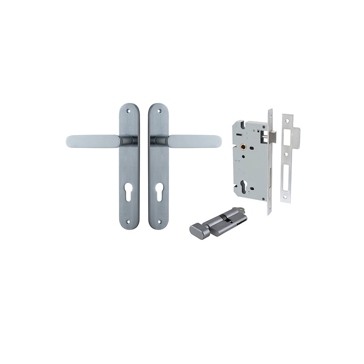 Bronte Lever - Oval Backplate Entrance Kit with High Security Lock Satin Chrome / Solid Brass