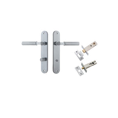 Brunswick Lever - Oval Backplate Privacy Kit Satin Chrome / Solid Brass