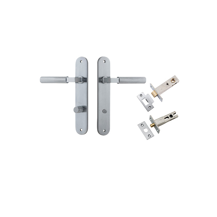 Brunswick Lever - Oval Backplate Privacy Kit Satin Chrome / Solid Brass