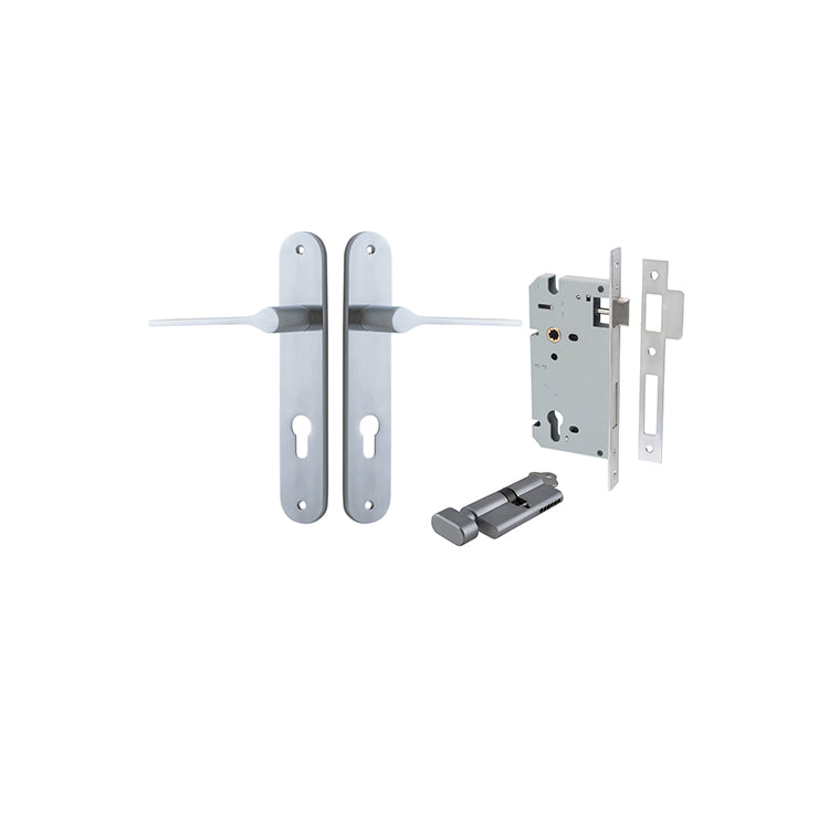 Como Lever - Oval Backplate Entrance Kit with High Security Lock Satin Chrome / Solid Brass