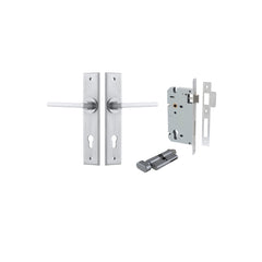 Baltimore Lever - Chamfered Backplate Entrance Kit with High Security Lock Satin Chrome / Solid Brass