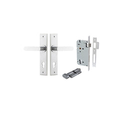 Bronte Lever - Chamfered Backplate Entrance Kit with High Security Lock Satin Chrome / Solid Brass