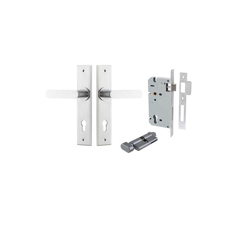 Bronte Lever - Chamfered Backplate Entrance Kit with High Security Lock Satin Chrome / Solid Brass