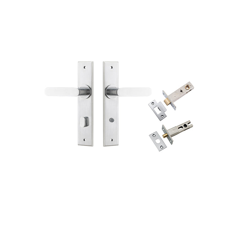Bronte Lever - Chamfered Backplate Privacy Kit with Privacy Turn Satin Chrome / Solid Brass