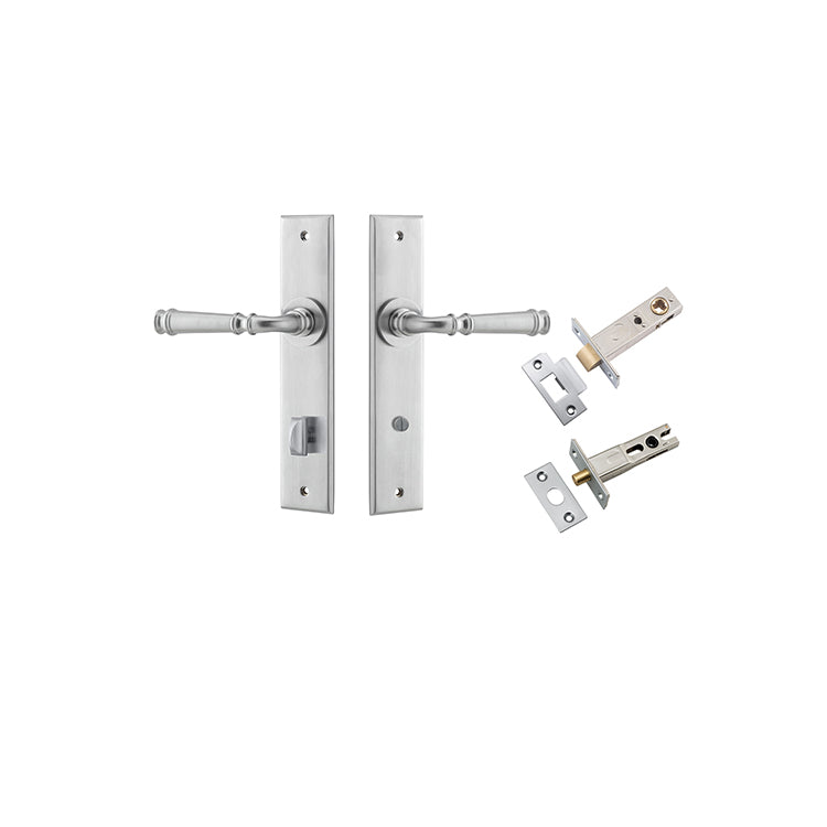 Verona Lever - Chamfered  Backplate Privacy Kit with Privacy Turn Satin Chrome / Solid Brass