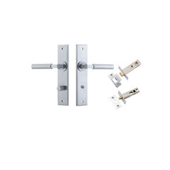 Berlin Lever - Chamfered Backplate Privacy Kit Satin Chrome / Solid Brass