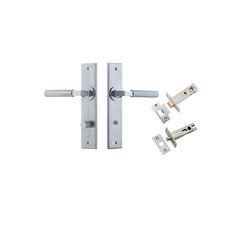 Brunswick Lever - Chamfered Backplate Privacy Kit Satin Chrome / Solid Brass