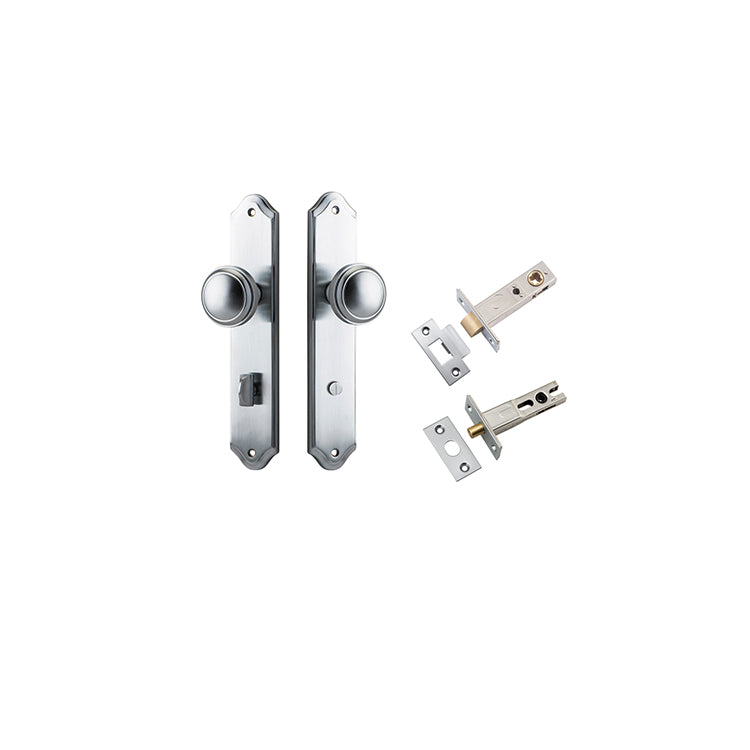 Paddington Knob - Shouldered Backplate Privacy Kit with Privacy Turn Satin Chrome / Solid Brass