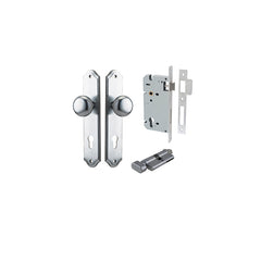 Cambridge Knob - Shouldered Backplate Entrance Kit with High Security Lock Satin Chrome / Solid Brass