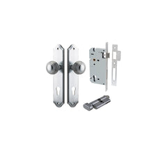 Guildford Knob - Shouldered Backplate Entrance Kit with High Security Lock Satin Chrome / Solid Brass