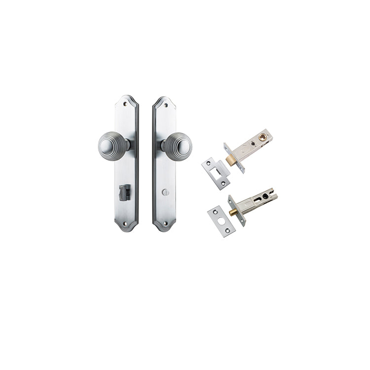 Guildford Knob - Shouldered Backplate Privacy Kit with Privacy Turn Satin Chrome / Solid Brass