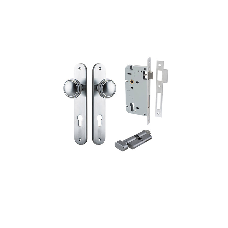 Paddington Knob - Oval Backplate Entrance Kit with High Security Lock Satin Chrome / Solid Brass