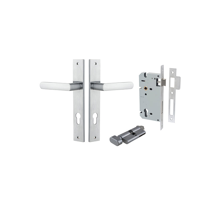 Osaka Lever - Rectangular Backplate Entrance Kit with High Security Lock Satin Chrome / Solid Brass