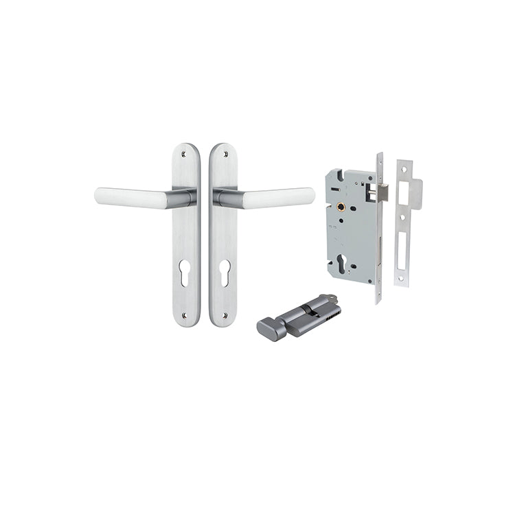 Osaka Lever - Oval Backplate Entrance Kit with High Security Lock Satin Chrome / Solid Brass