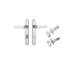 Osaka Lever - Oval Backplate Privacy Kit with Privacy Turn Satin Chrome / Solid Brass