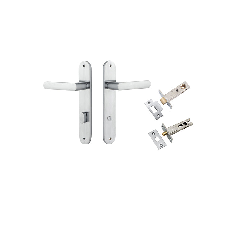 Osaka Lever - Oval Backplate Privacy Kit with Privacy Turn Satin Chrome / Solid Brass
