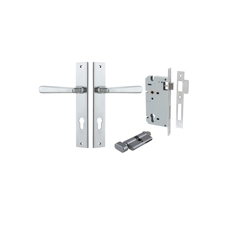 Copenhagen Lever - Rectangular Backplate Entrance Kit with High Security Lock Satin Chrome / Solid Brass