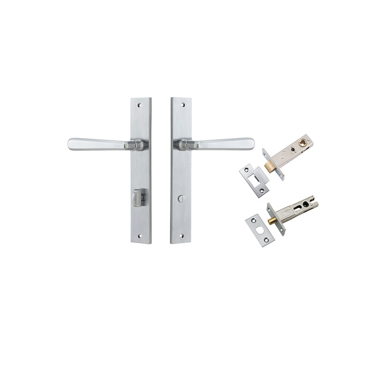 Copenhagen Lever - Rectangular Backplate Privacy Kit with Privacy Turn Satin Chrome / Solid Brass