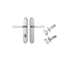 Copenhagen Lever - Shouldered Backplate Privacy Kit with Privacy Turn Satin Chrome / Solid Brass