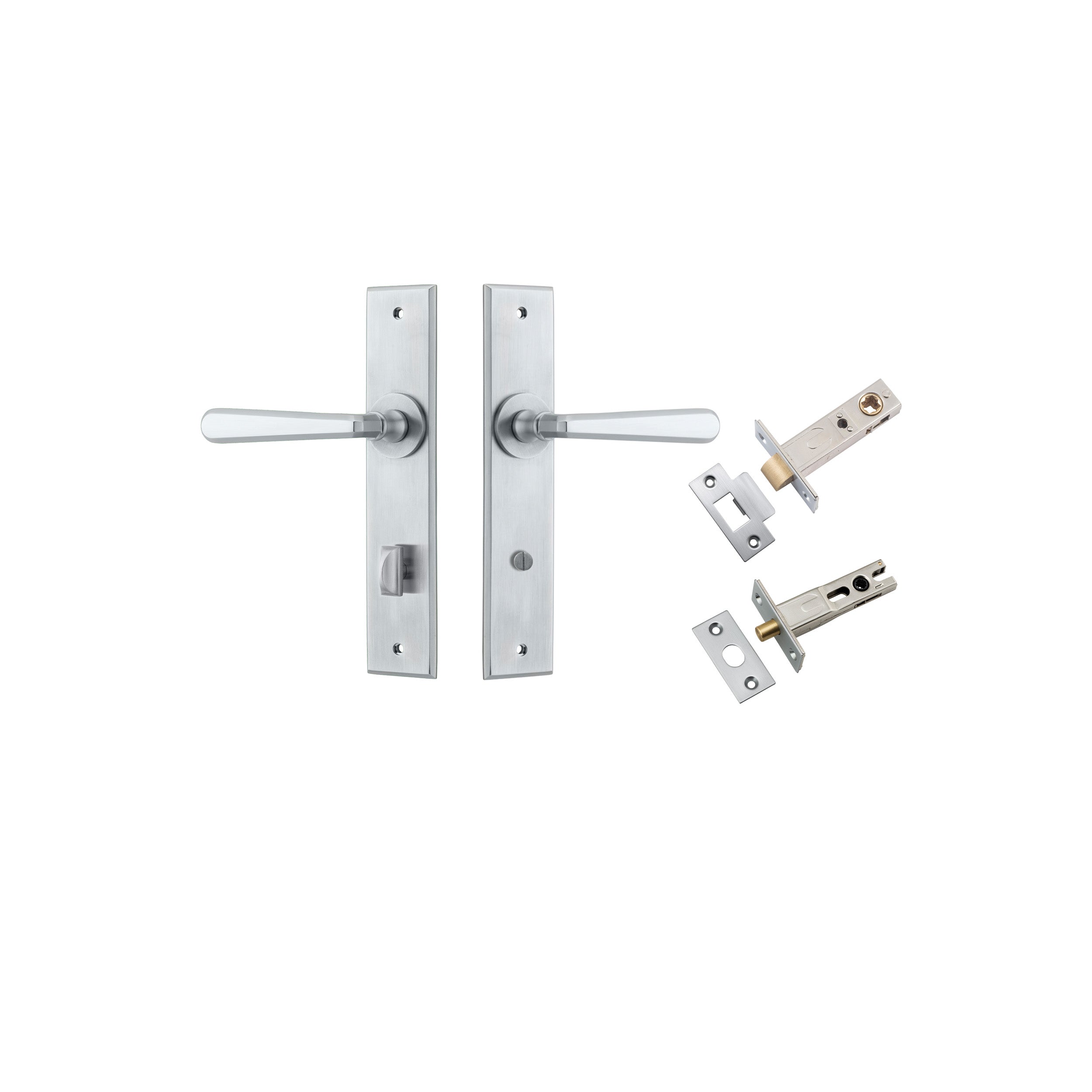 Copenhagen Lever - Chamfered Backplate Privacy Kit with Privacy Turn Satin Chrome / Solid Brass
