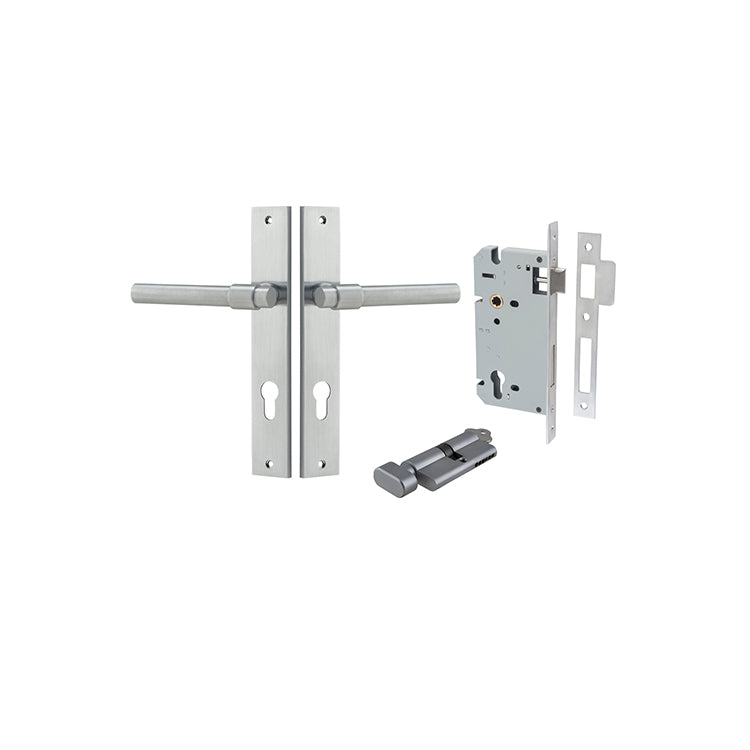 Helsinki Lever - Rectangular Backplate Entrance Kit with High Security Lock Satin Chrome / Solid Brass