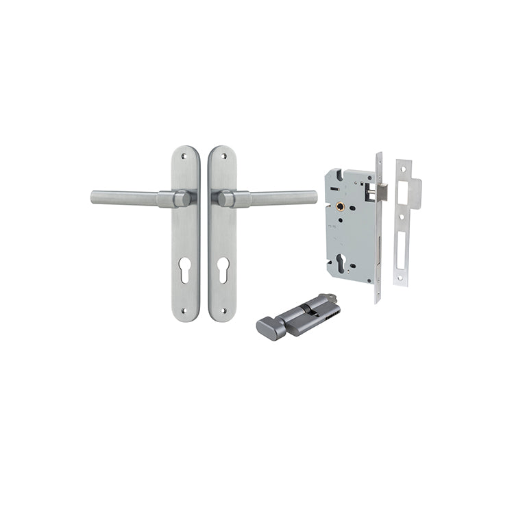 Helsinki Lever - Oval Backplate Entrance Kit with High Security Lock Satin Chrome / Solid Brass