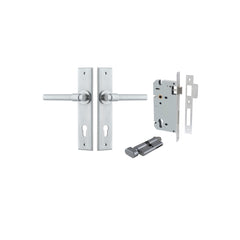 Helsinki Lever - Chamfered Backplate Entrance Kit with High Security Lock Satin Chrome / Solid Brass