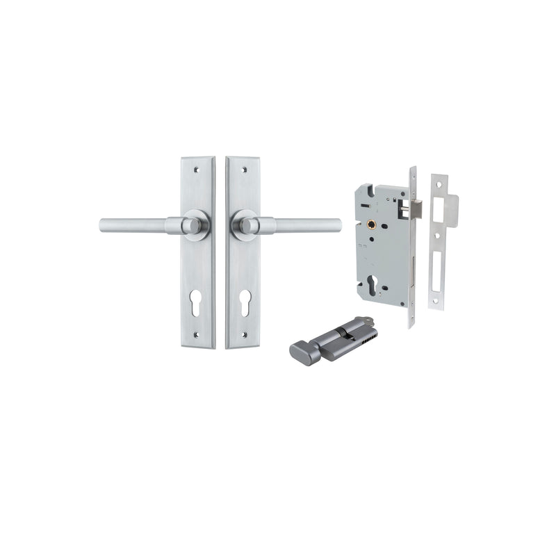 Helsinki Lever - Chamfered Backplate Entrance Kit with High Security Lock Satin Chrome / Solid Brass