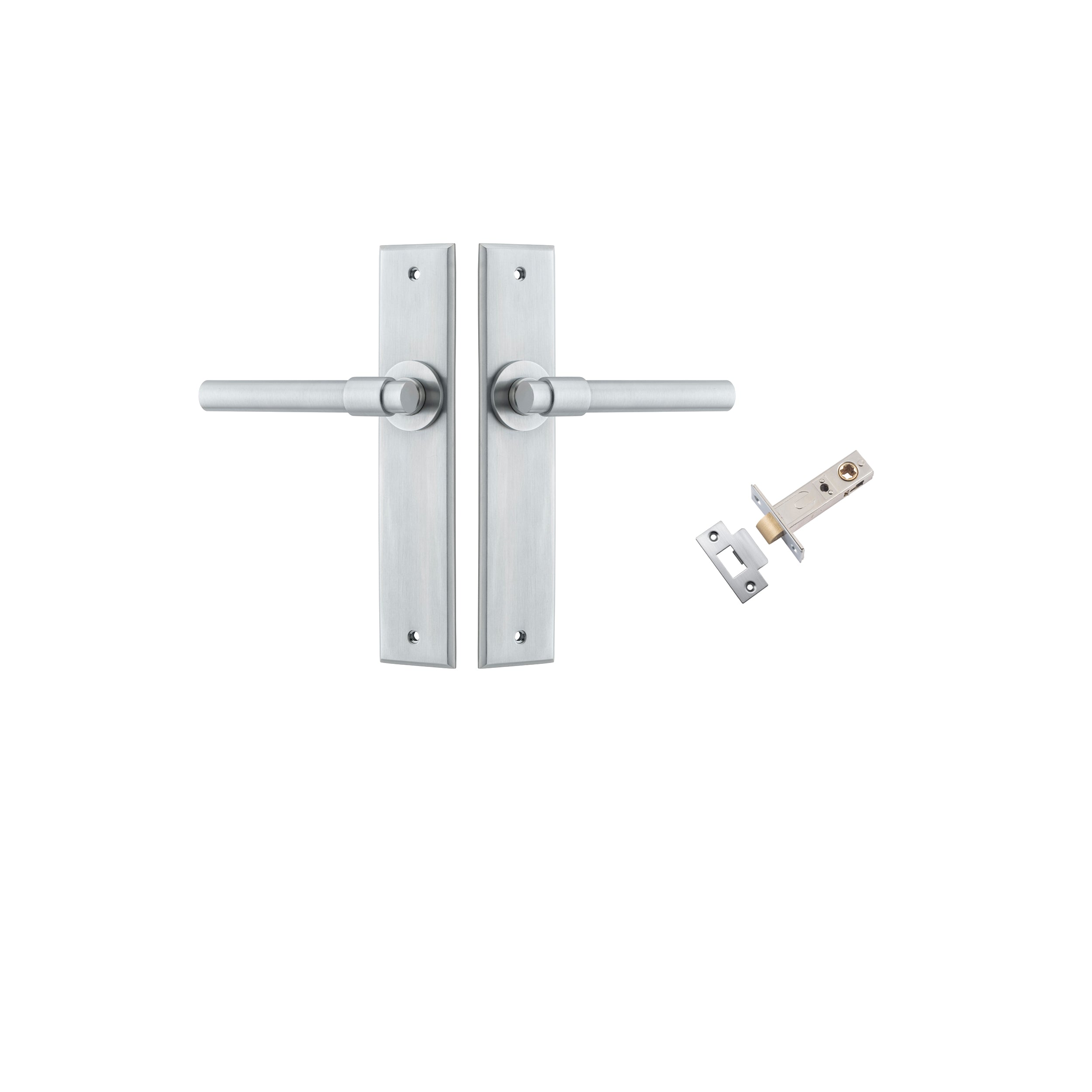 Helsinki Lever - Chamfered Backplate Passage Kit Satin Chrome / Solid Brass