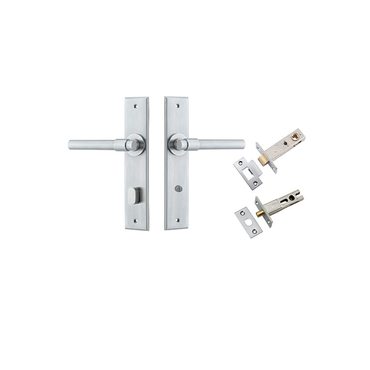 Helsinki Lever - Chamfered Backplate Privacy Kit with Privacy Turn Satin Chrome / Solid Brass