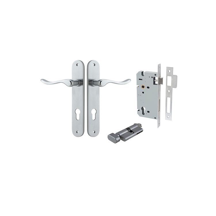 Stirling Lever - Oval Backplate Entrance Kit with High Security Lock Satin Chrome / Solid Brass