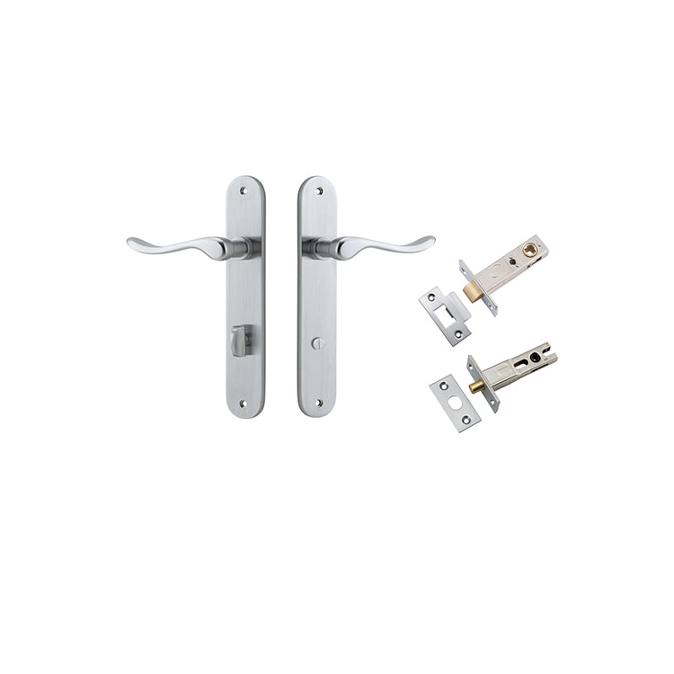 Stirling Lever - Oval Backplate Privacy Kit with Privacy Turn Satin Chrome / Solid Brass