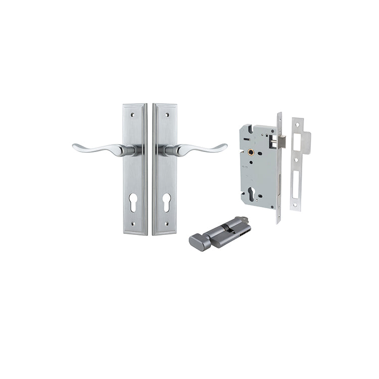 Stirling Lever - Stepped Backplate Entrance Kit with High Security Lock Satin Chrome / Solid Brass