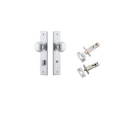 Cambridge Knob - Chamfered Backplate Privacy Kit with Privacy Turn Satin Chrome / Solid Brass