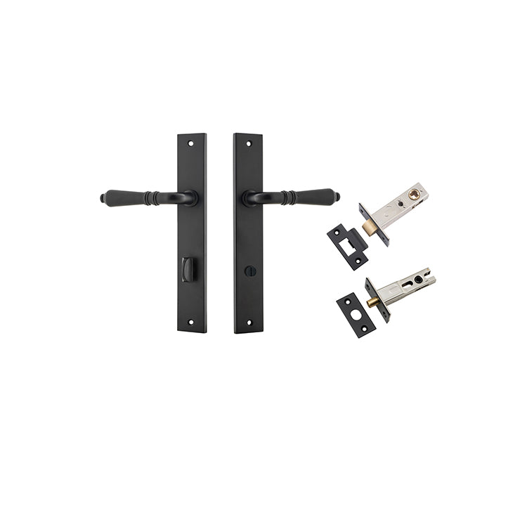 Sarlat Lever - Rectangular Backplate Privacy Kit with Privacy Turn Matt Black / Solid Brass