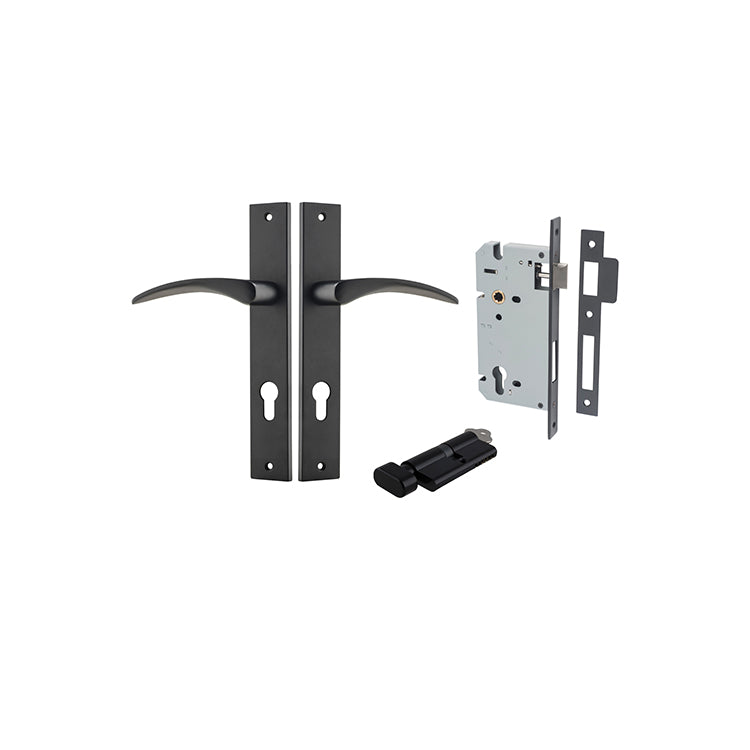 Oxford Lever - Rectangular Backplate Entrance Kit with High Security Lock Matt Black / Solid Brass