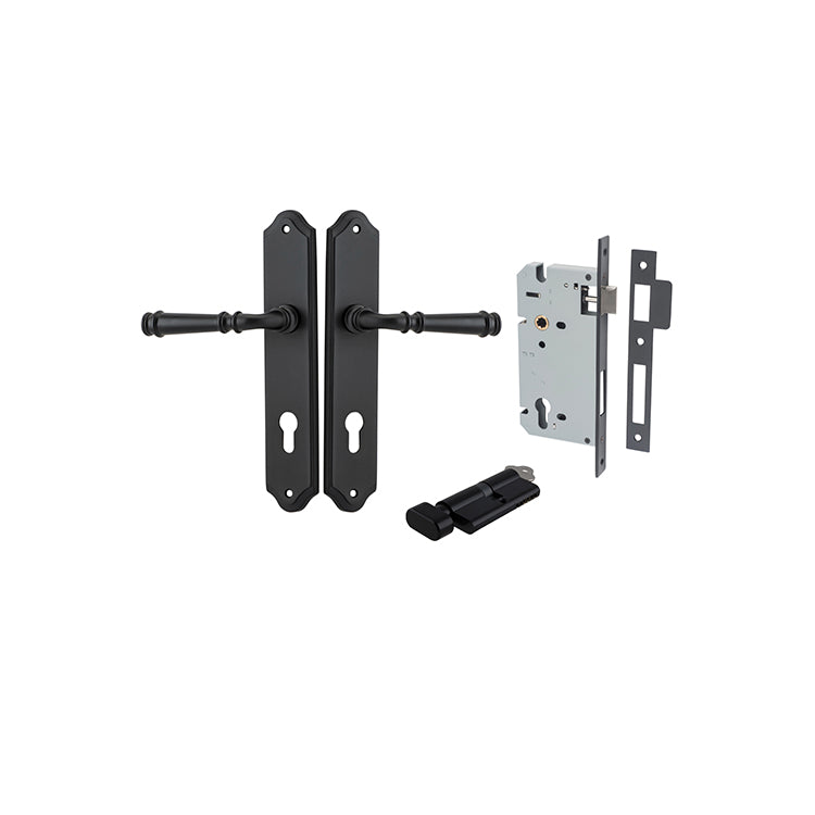 Verona Lever - Shouldered Backplate Entrance Kit with High Security Lock Matt Black / Solid Brass