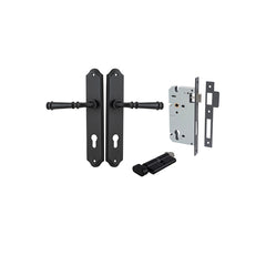 Verona Lever - Shouldered Backplate Entrance Kit with High Security Lock Matt Black / Solid Brass