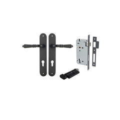Sarlat Lever - Oval Backplate Entrance Kit with High Security Lock Matt Black / Solid Brass