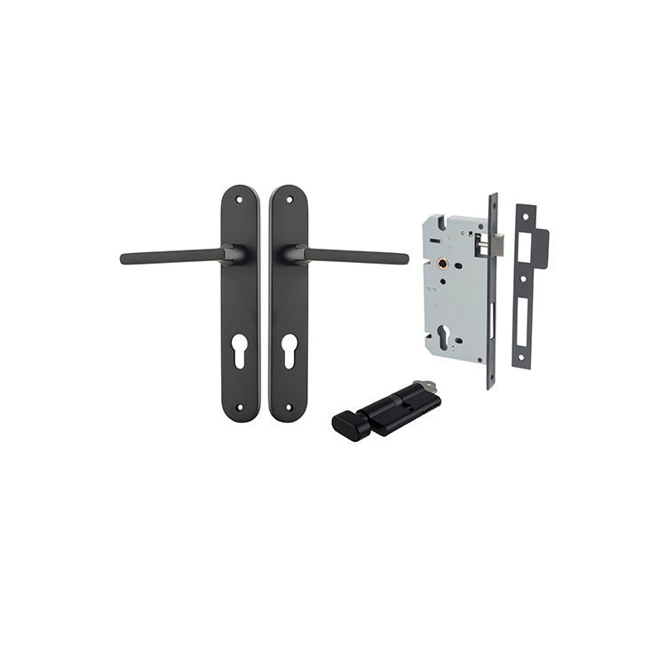 Baltimore Lever - Oval Backplate Entrance Kit with High Security Lock Matt Black / Solid Brass
