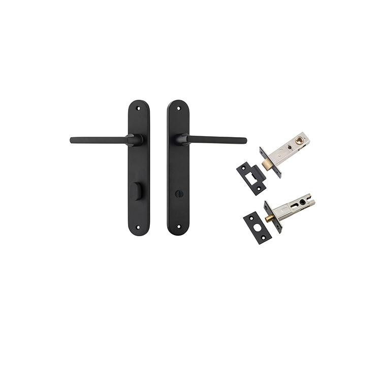 Baltimore Lever - Oval Backplate Privacy Kit with Privacy Turn Matt Black / Solid Brass