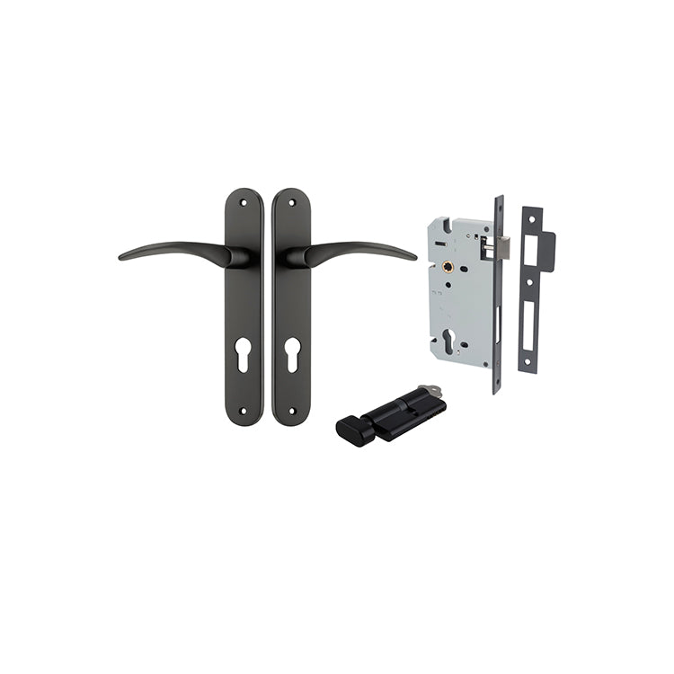 Oxford Lever - Oval Backplate Entrance Kit with High Security Lock Matt Black / Solid Brass