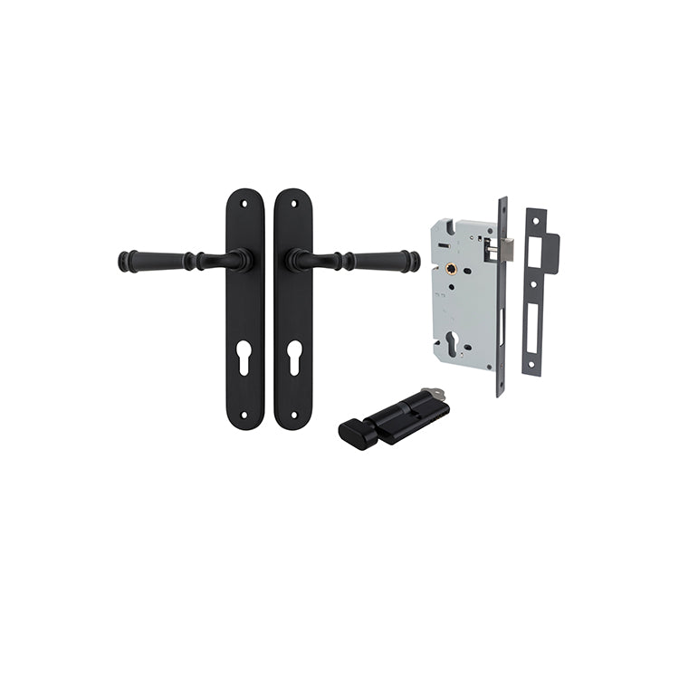 Verona Lever - Oval Backplate Entrance Kit with High Security Lock Matt Black / Solid Brass