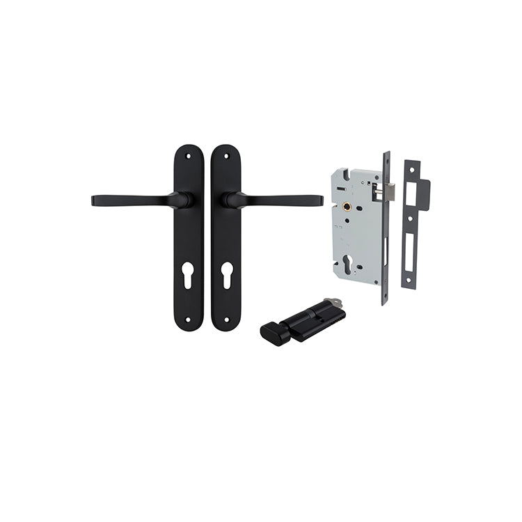 Annecy Lever - Oval Backplate Entrance Kit with High Security Lock Matt Black / Solid Brass