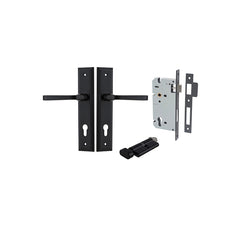 Annecy Lever - Stepped Backplate Entrance Kit with High Security Lock Matt Black / Solid Brass