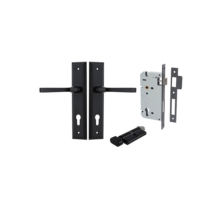Annecy Lever - Stepped Backplate Entrance Kit with High Security Lock Matt Black / Solid Brass