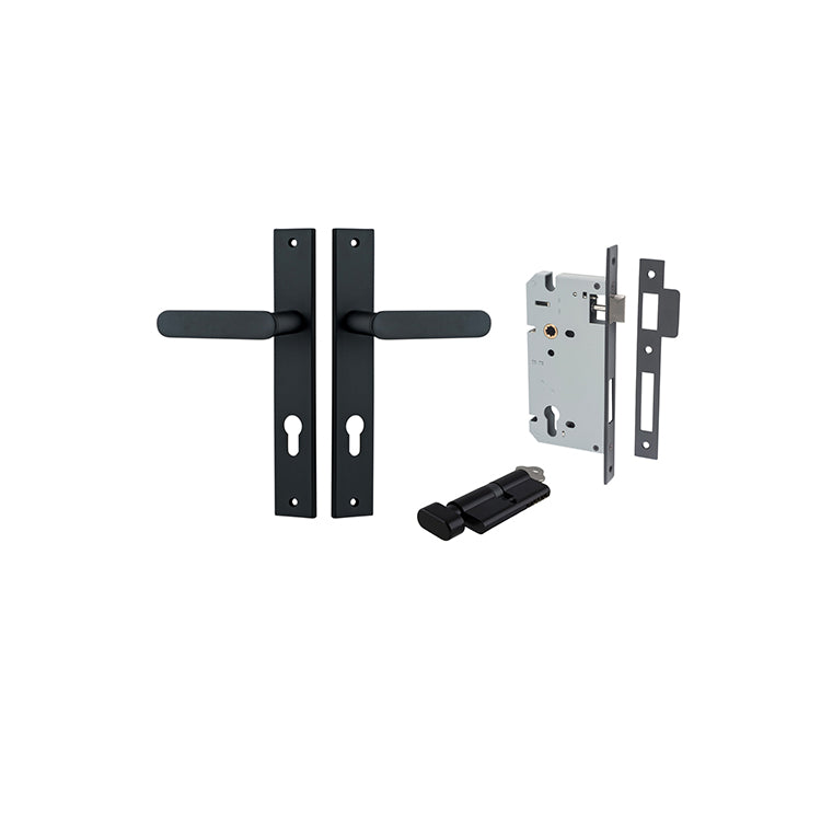 Bronte Lever - Rectangular Backplate Entrance Kit with High Security Lock Matt Black / Solid Brass