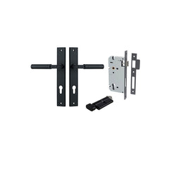 Berlin Lever - Rectangular Backplate Entrance Kit with High Security Lock Matt Black / Solid Brass