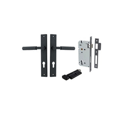 Brunswick Lever - Rectangular Backplate Entrance Kit with High Security Lock Matt Black / Solid Brass