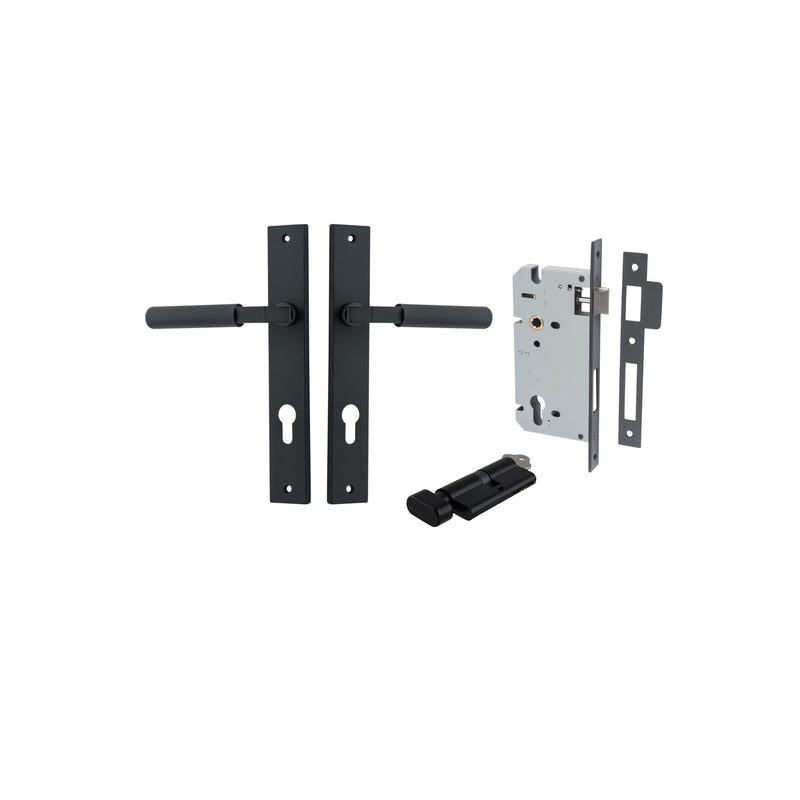Brunswick Lever - Rectangular Backplate Entrance Kit with High Security Lock Matt Black / Solid Brass